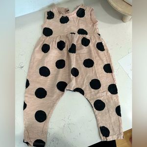 Boutique brand baby girls light mauve pink jumpsuit with black polka dots, NWOT